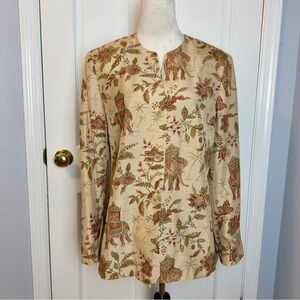 Talbots Women’s 100% Silk Collarless Jacket with Elephant and Botanical Motif, L